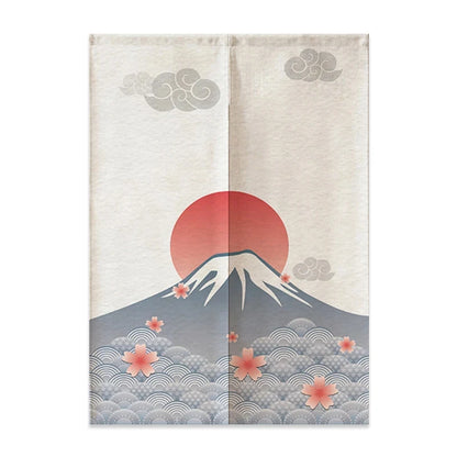 VIKAMA Japanese Linen Door Curtain Noren Half Curtain for Kitchen Bedroom Entrance Décor Customizable Mount Fuji Waves Partition