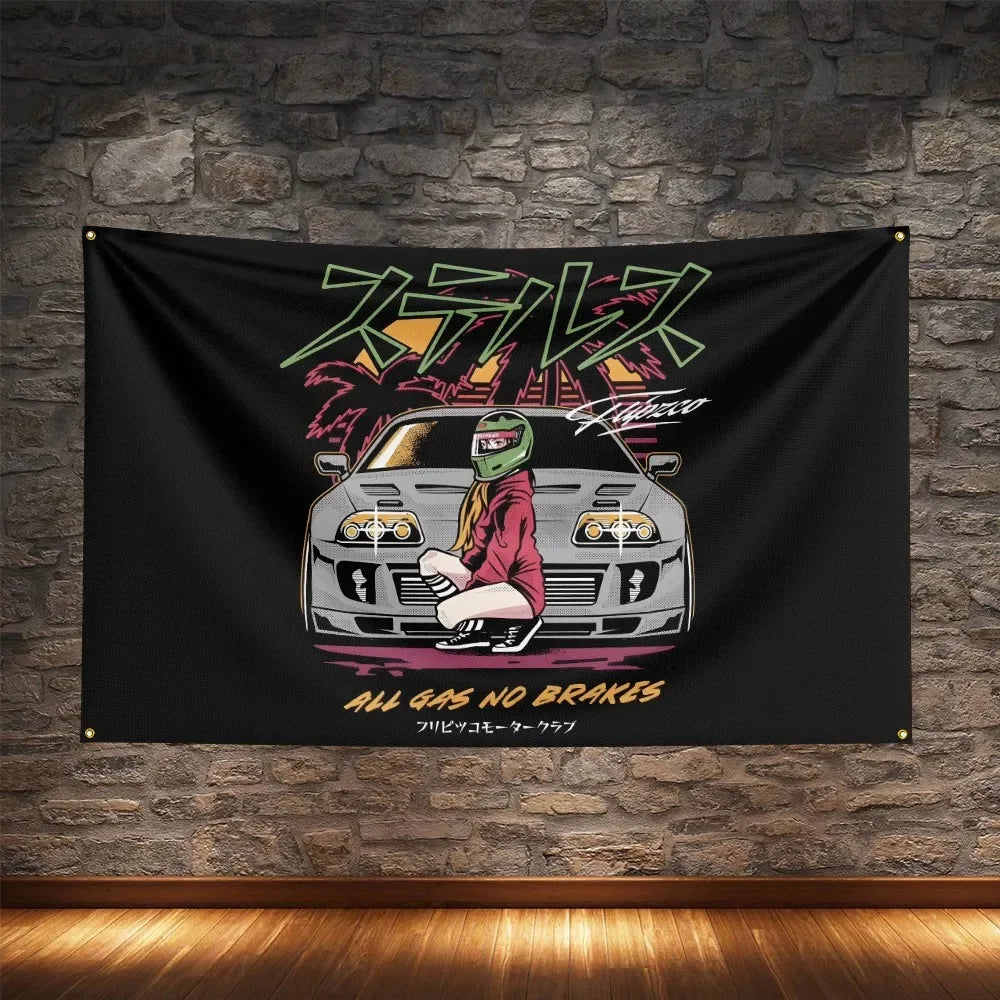 JDM Racing Modified Car Culture Flag Polyester Digital Printing Cars Banner For Decoration