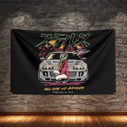 JDM Racing Modified Car Culture Flag Polyester Digital Printing Cars Banner For Decoration