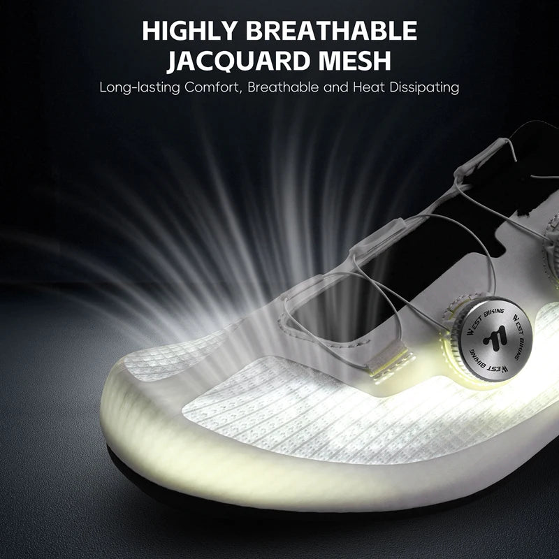 WEST BIKING Road Cycling Shoes Men Carbon Sole Dual Dial Breathable Racing Footwear 3 Hole Lock Cleat Lightweight Bike Shoes