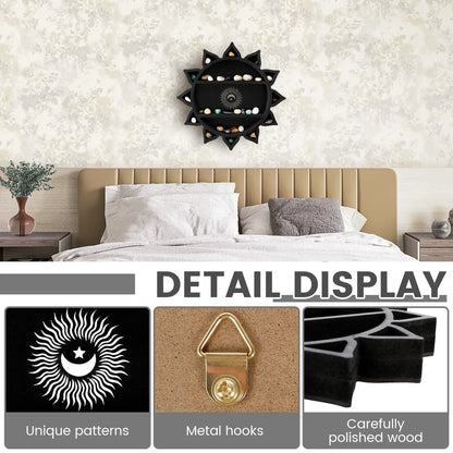 Wooden Shelf Wall Mounted Crystal Display Rack Bohemian Floating Wall Decor Storage Crystal Holders Exquisite Wooden Carving