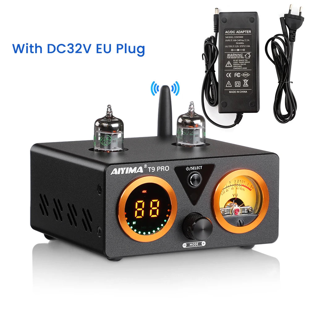 AIYIMA Audio T9 Pro Stereo Vacuum Tube Amplifier Bluetooth 5.1 QCC3040 Aptx USB DAC COAX OPT HiFi Home Digital Amp VU Meter 100w