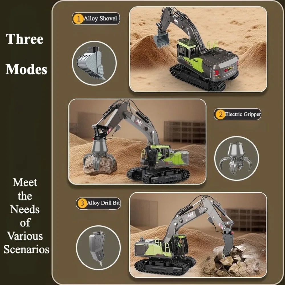 Electric Remote Control Excavator Model Toys Wireless 2.4G Fourteen Channel Drilling Grabber Toy Adult Birthday Gifts