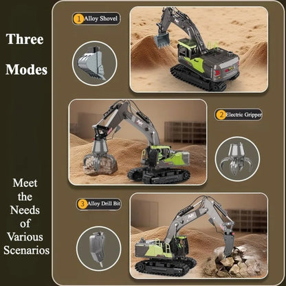 Electric Remote Control Excavator Model Toys Wireless 2.4G Fourteen Channel Drilling Grabber Toy Adult Birthday Gifts