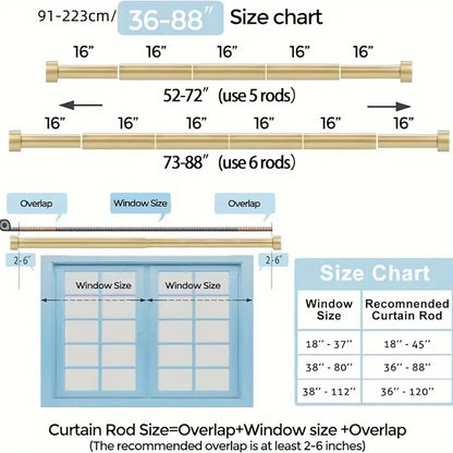 1-Diameter Adjustable Gold Metal Curtain Rod, Extending from 18 to 120 Inches. Sturdy with Modern End Cap Finials. Easy Install