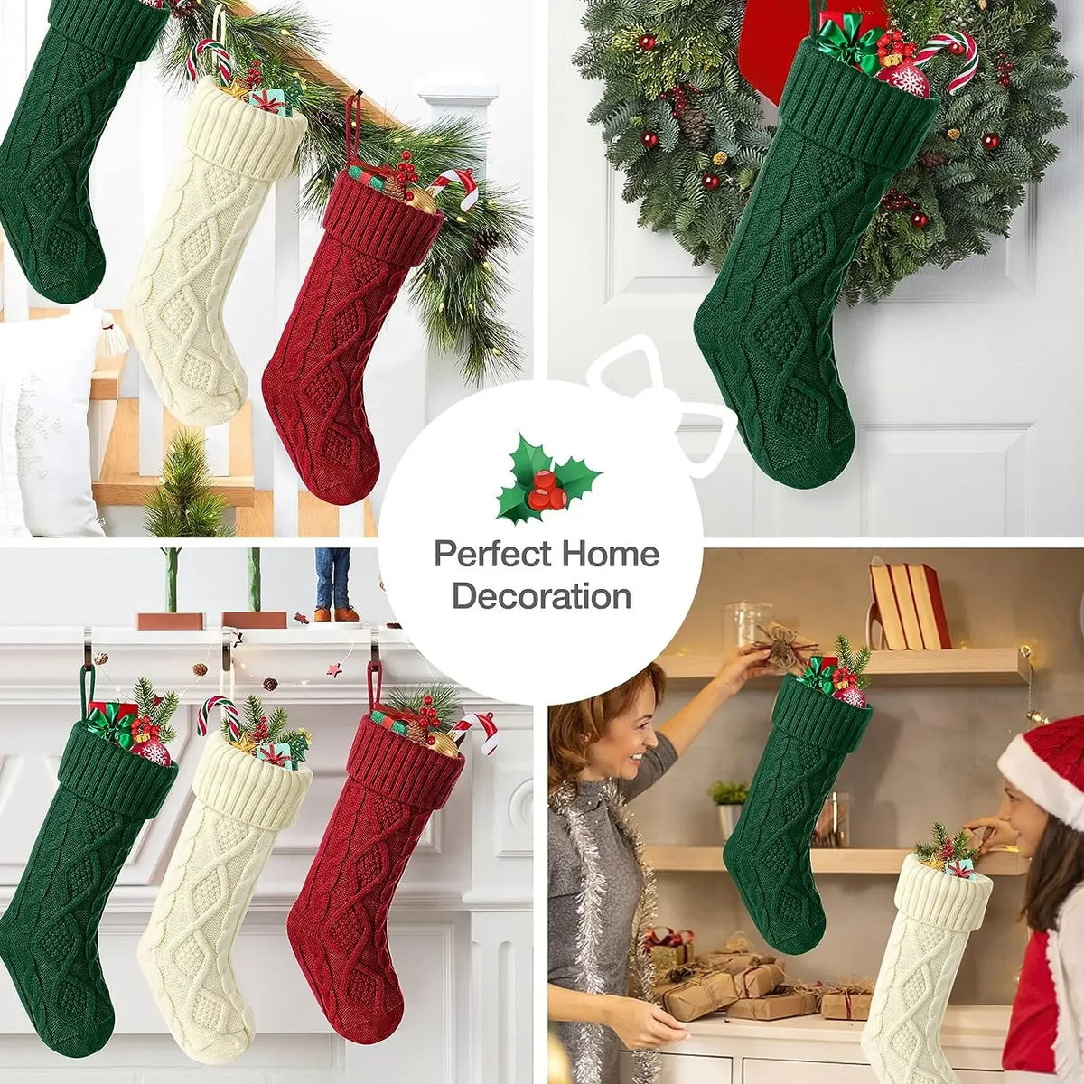 Large Christmas Stockings Knitting Xmas Socks Family Party Christmas Decorations Kids New Year Gift Bag Knit Santa Claus Socks