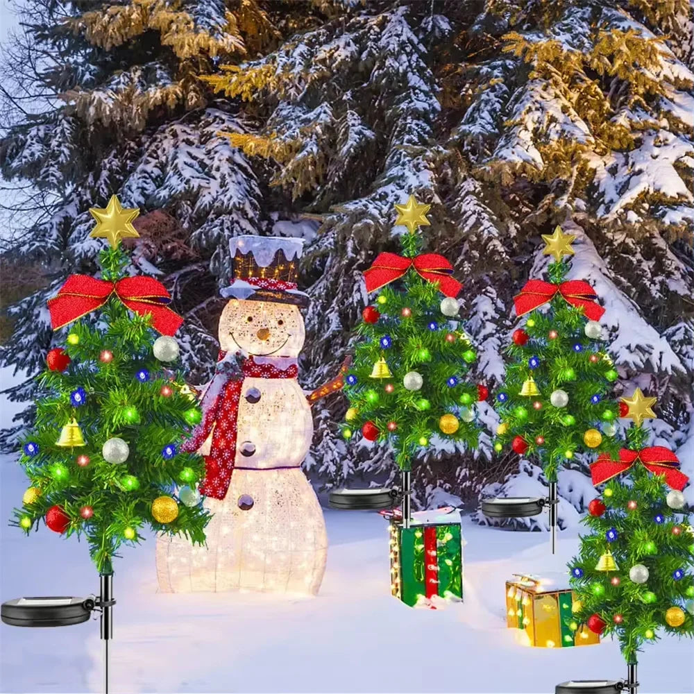 Christmas Solar Tree Light Outdoor Decorations Garden Stake Lighted Yard LED Solar Stakes Trees for Pathway Lawn Patio Ornament