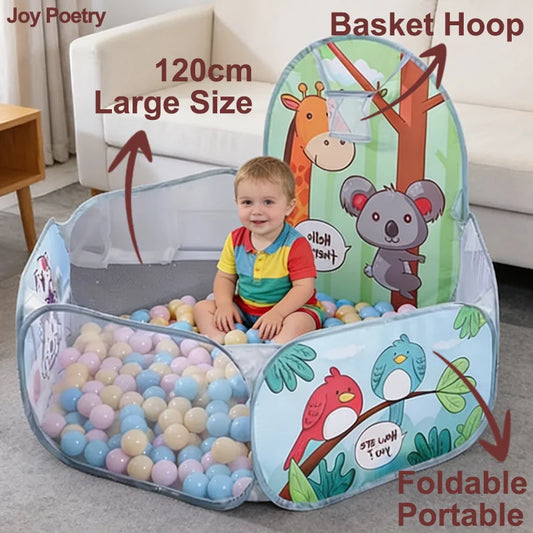 120cm Cartoon Children Ball Pool with Basketball Hoop Portable Foldable Kid Playpen Playground Tent Baby Sport Education Toy