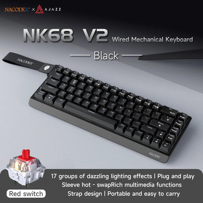 AJAZZ NK68V2 Single-Mode Wired Mechanical Keyboard Portable Gaming Keyboard RGB Hot-Swappable PC Lightweight Mechanical Keyboard