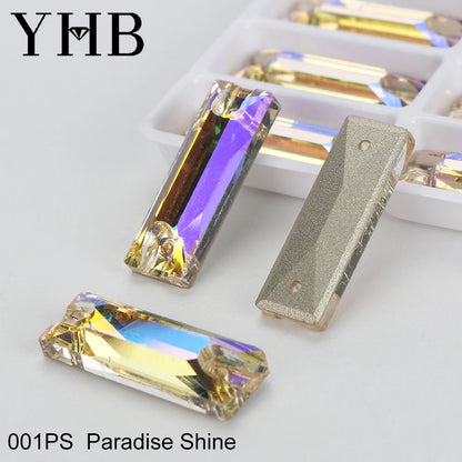 YHB Top Quality Cosmic Baguetee Glass Crystal AB Moonlight Sewing Stones Flatback Sew on Rhinestones For Garment Clothes Bags