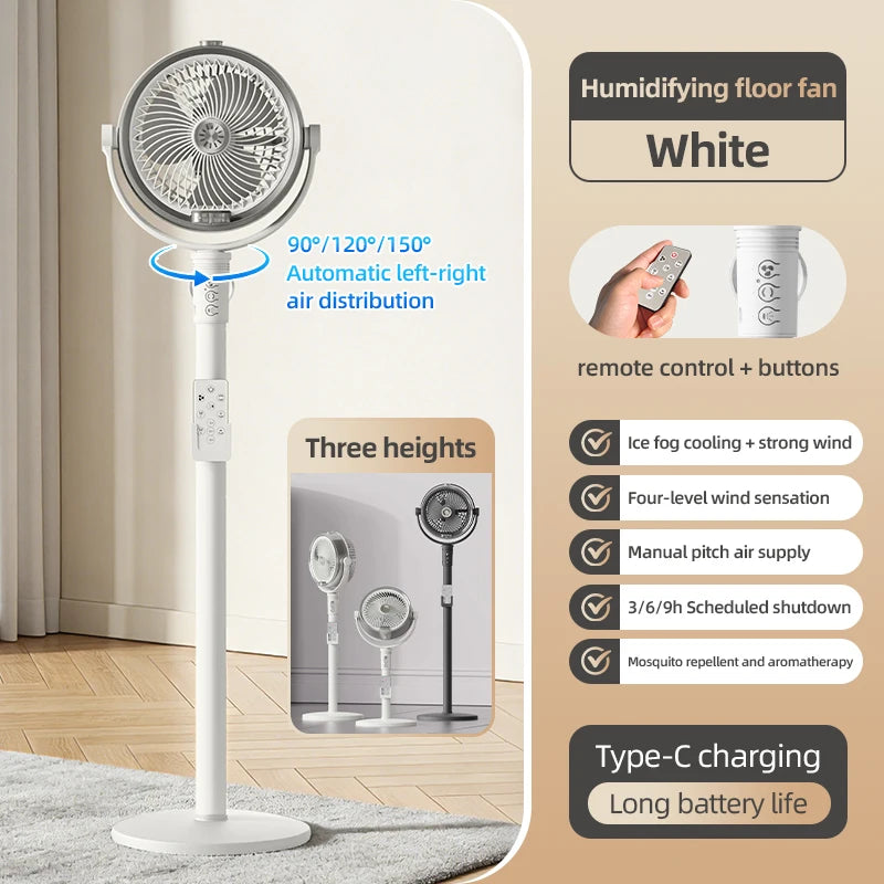 Floor Fan Ice Fog Cooling Hurricane-class spray ice Water Humidifying For Rapid Cooling Smart Remote Control Adjustable Heights