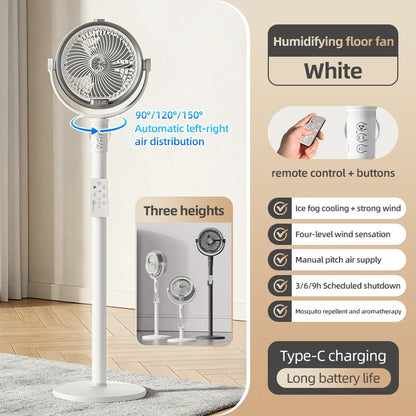 Floor Fan Ice Fog Cooling Hurricane-class spray ice Water Humidifying For Rapid Cooling Smart Remote Control Adjustable Heights