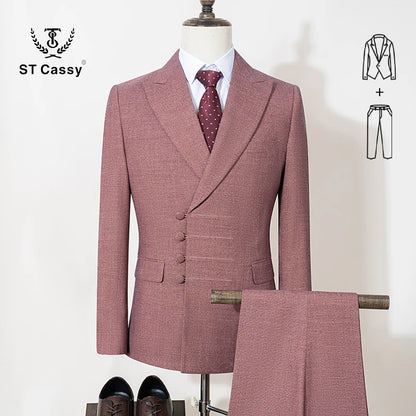ST Cassy Elegant Men's Suits for Wedding Slim Fit Double Breasted Multiple Buttons Casual Business Two-Piece Dress Party Outfit