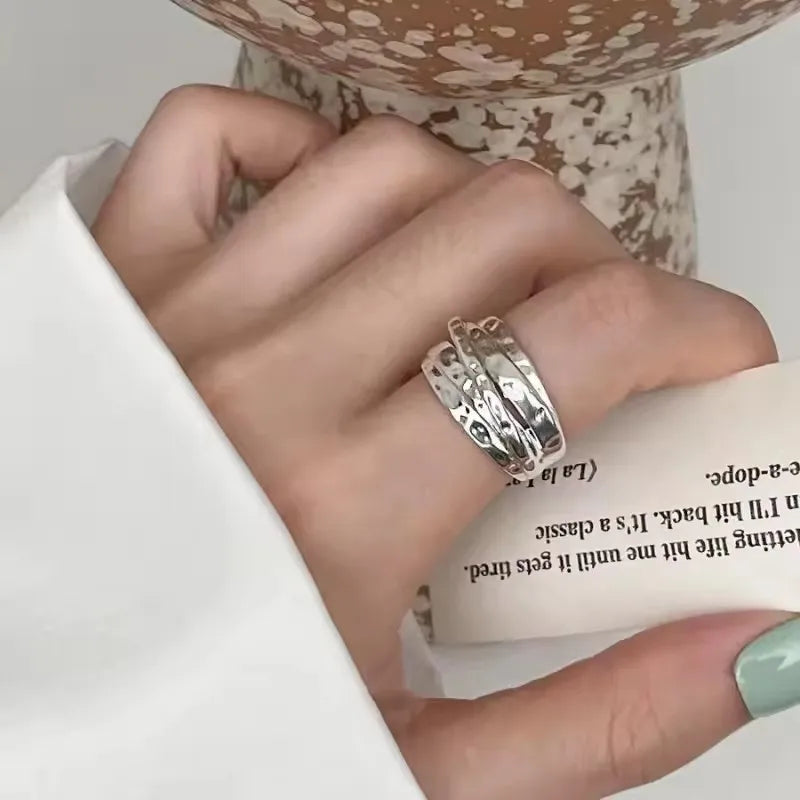 PANJBJ 925 Sterling Silver Geometry Crystal Ring For Women Ellipse Exaggerated Punk Water Drop Open Jewelry Gift Dropshipping