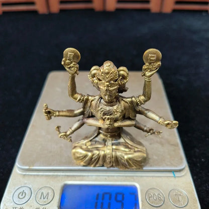 Retro Gilded Eight‑Arm Marici Bodhisattva Figurine Multi‑Headed Buddhist Deity With Sun Moon Home Worship Decor Collectible Gift