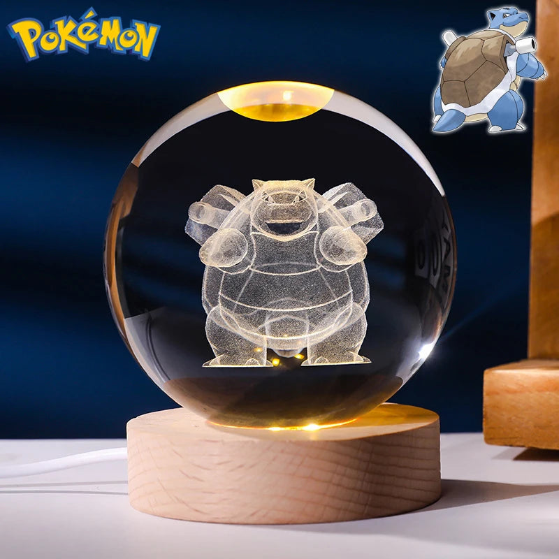 Pokemon 3D Crystal Ball Figure Toys Blastoise Scyther Garchomp Greninja Lugia Ampharos Gengar Glass Ball Night Light Gifts Kids