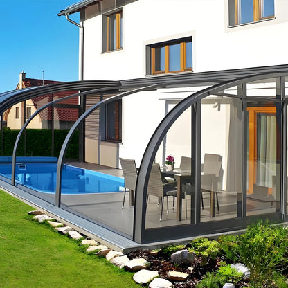 Any Size Custom Curved Tempered Glass Villa Luxury Sunroom Four Seasons Insulated Thermal Break Weatherproof Windproof Rainproof