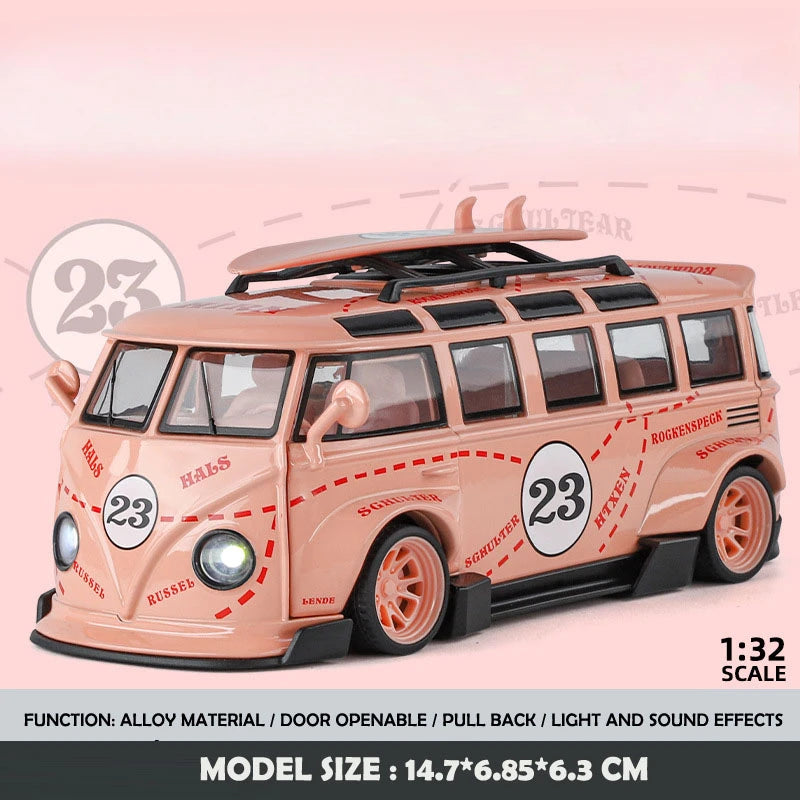 Simulation 1/32 Scale Volkswagen T1 Transporter Model Sound Light Bus Toy Vehicle Children Boy Birthday Gift Miniature Voiture
