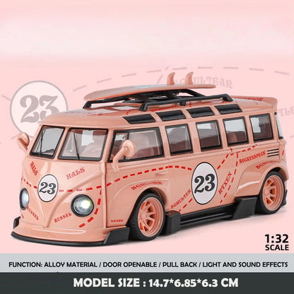 Simulation 1/32 Scale Volkswagen T1 Transporter Model Sound Light Bus Toy Vehicle Children Boy Birthday Gift Miniature Voiture