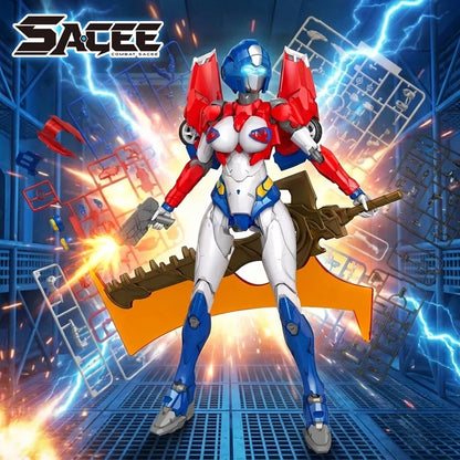 2026.Upgraded Arcee Sassy Mecha Action Figure Assemble Model Toy With Light Up Eyes Large Sword Collectible Robot Building Kit