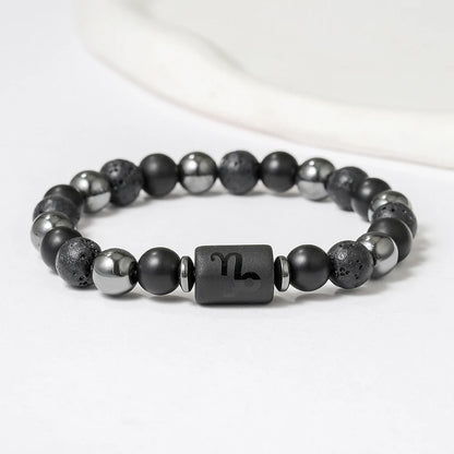 New Arrival 12 Zodiac Energy Bracelet Natural Volcanic Stone Black Retro Handmade Couple Beaded Jewelry