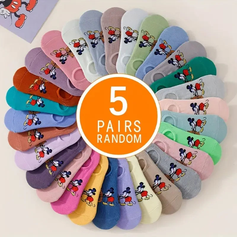 5/10 Pairs of Sweet and Cute Candy Colored Cartoon Women's Knitted Short Socks Lightweight Breathable Invisible Ankle Socks
