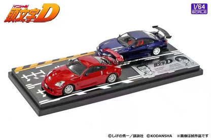 Anime 1:64 first text D AE86 RX7 NSX with scene set Alloy die-cast simulation car model,adult decoration,boy toy,children's gift