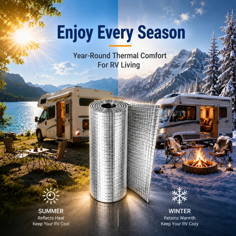 6/9mm Double Sided Aluminum Foil Foam Insulation Roll 50x200cm Heat Reflective Thermal Barrier for Car RV Roof Wall Garage Door