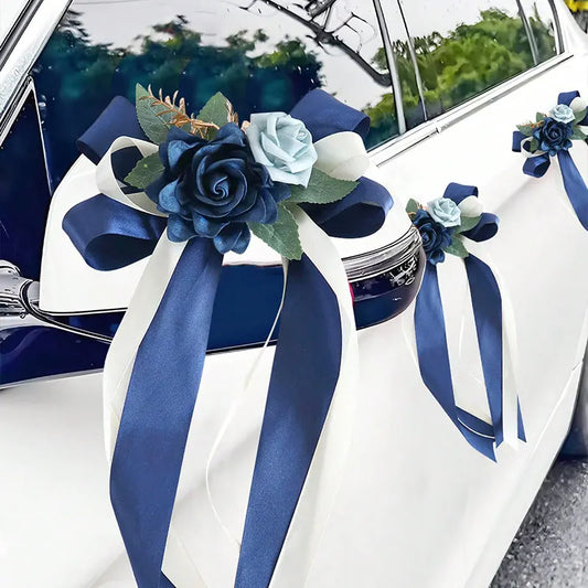 1PC Wedding Car Rearview Mirror Door Handle Bow Decoration European and American Retro Color Convoy Flower, Wedding Chair Back F