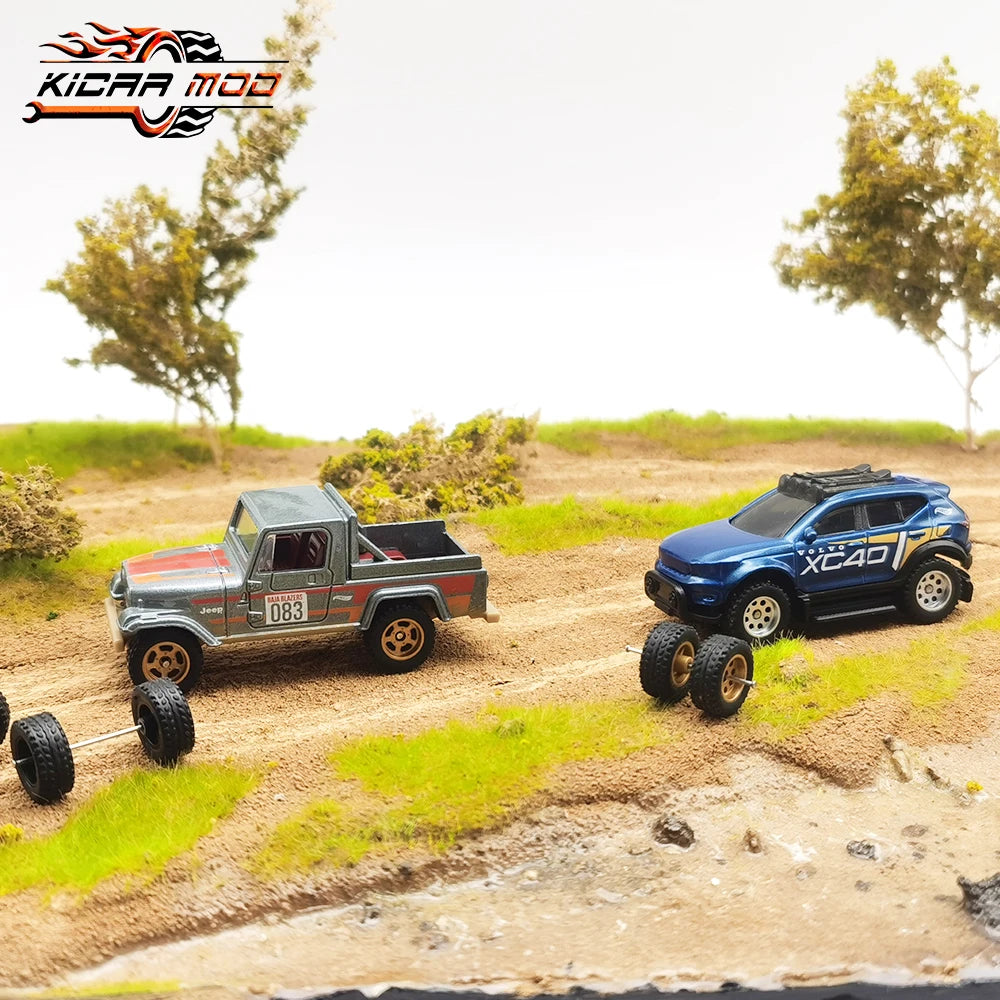 1/64 Wheels Fixed Rubber Tires All Terrain for Toy Model Diecast Cars Refitting Parts for MINIGT (5 Sets for 5 Cars)
