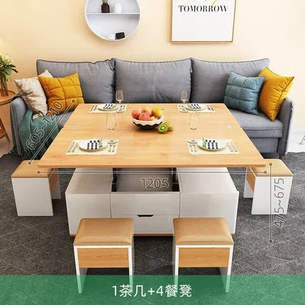Io S Two-in-one Household With Stool Living Room Multifunctional Rock Slab Lift Coffee Table Dining Table Integrated Dual-purpo