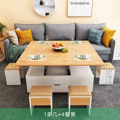 Io S Two-in-one Household With Stool Living Room Multifunctional Rock Slab Lift Coffee Table Dining Table Integrated Dual-purpo