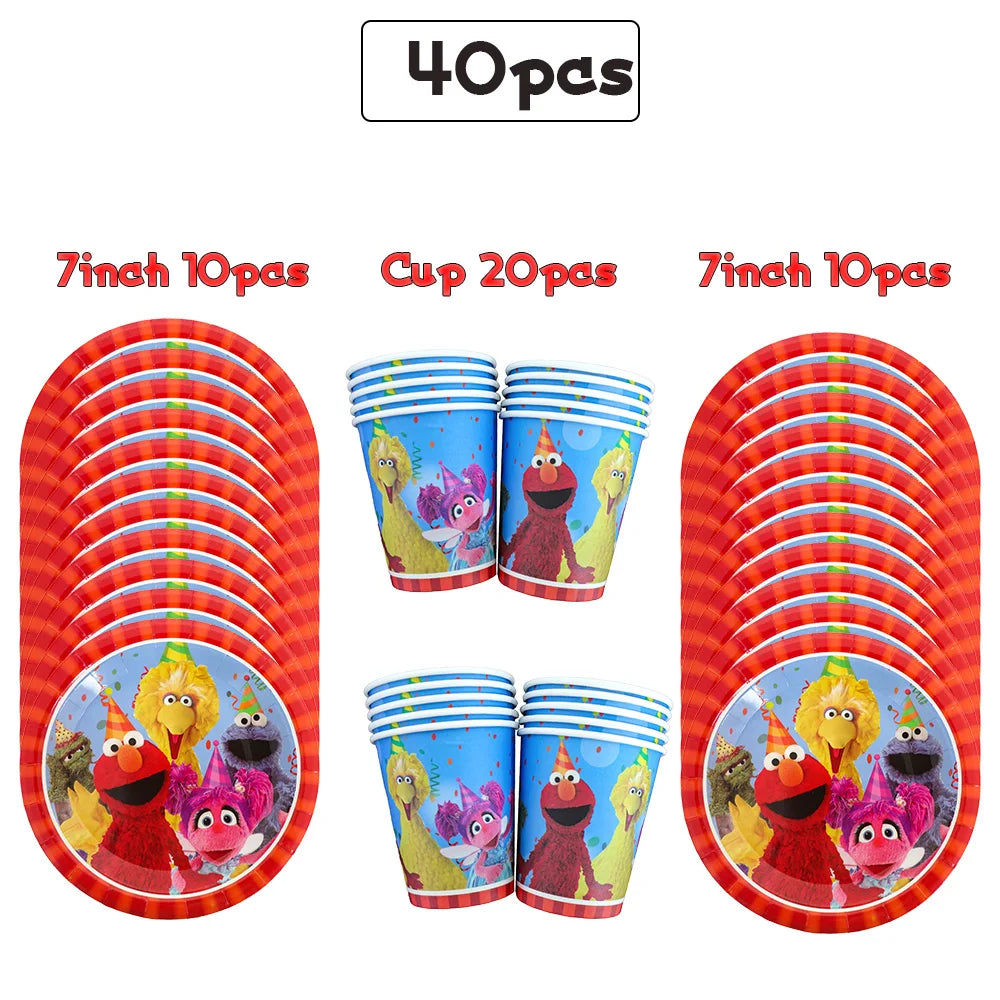 Cartoon Sesames  Street Birthday Party Decor Elmo and Friends Theme Tablecloth Plate Balloon Set Cake Decor Baby Shower