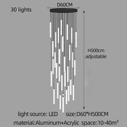 Nordic Stairs LED Long Chandeliers Minimalist Duplex Attic Living Room Kitchen Pendant Lights Home Decoration Ceiling Chandelier