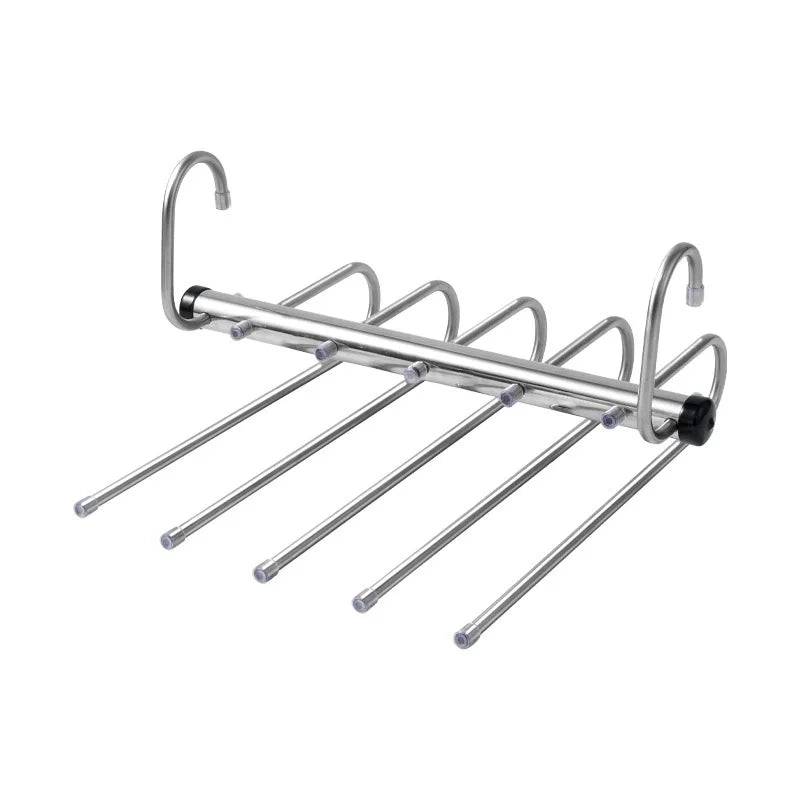 Stainless Steel Folding Pants Hanger – Multi-Layer Magic Clips & Retractable Space-Saving Organizer