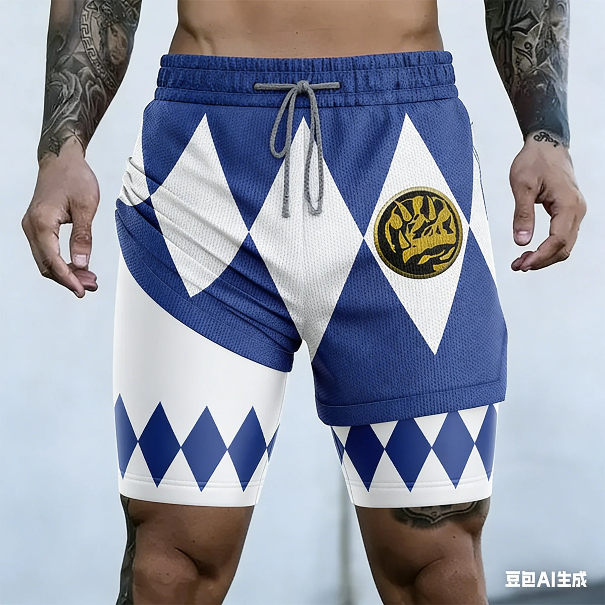 Bandai Periphery Power Rangers Men's Double Layer 2-In-1 Performance Gym Shorts Summer Quick-Dry Comfy Lightweight Beach Shorts