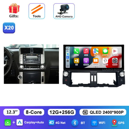 12.3 inch Ultra-thin Screen DSP Android 16 for Toyota Land Cruiser Prado 150 2010 - 2013 GPS Navi Car Radio Multimedia Player 4G