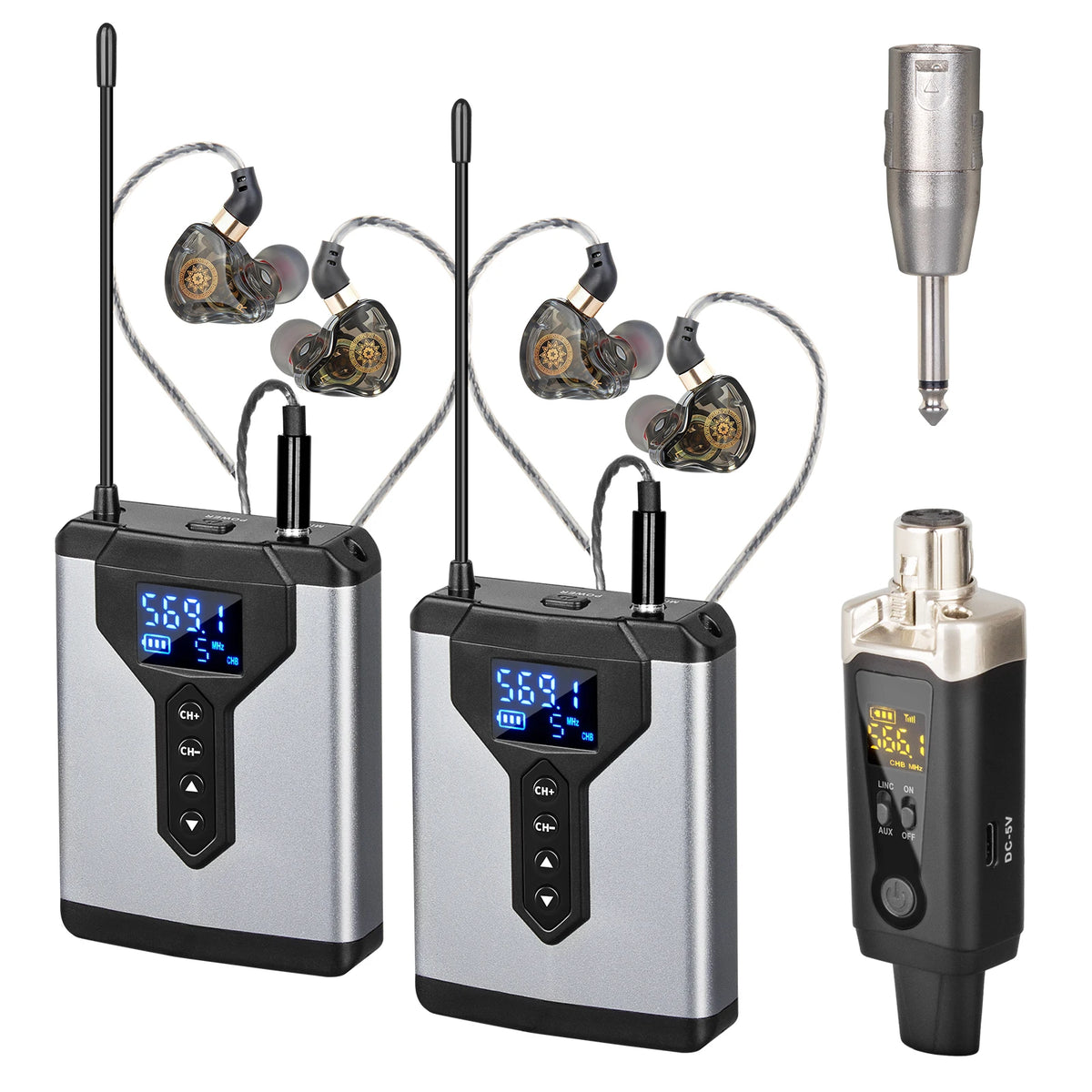Stereo UHF in-ear monitoring wireless system DT1/2/4 transmitter and receiver of live music stage performance studio