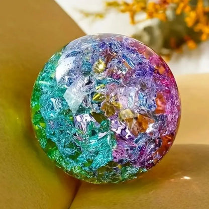 Colourful Ice Crack Crystal Ball - Glass Magic Sphere with Cracked Ice for Home & Office Decor Tabletop Fortune Telling Ornament