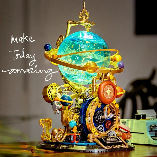 New Retro Rotating Earth Model Building Block Splicing Movable Construction Educational Decoration Ornament Toy Collection Gift