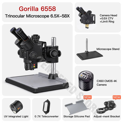 Qianli Gorilla 6558 Trinocular Microscope 6.5X-58X Zoom Industrial Thermal 4K Camera For Mobile Phones Motherboard Repair Tools