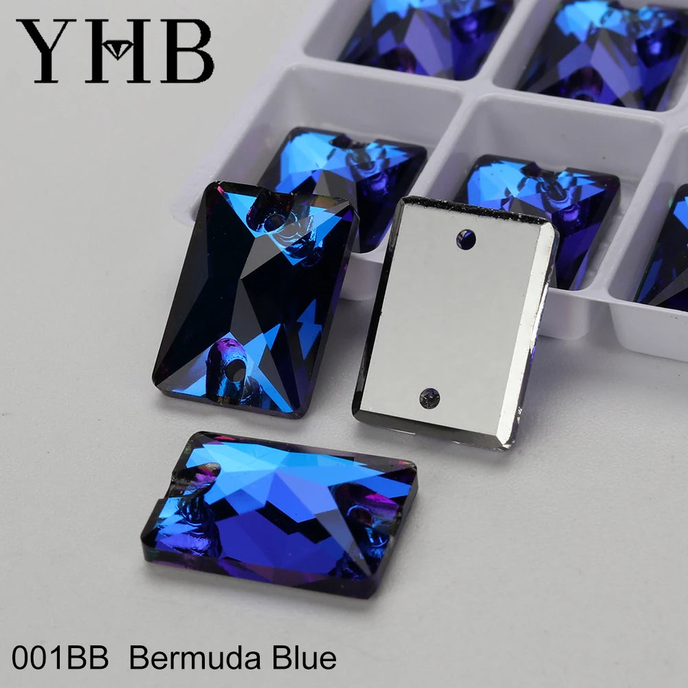 YHB Top Quality Rectangle Glass Crystal AB Moonlight Sewing Stones Flatback Sew on Rhinestones For Garment Clothes Bags