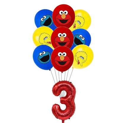 Cartoon Sesames  Street Birthday Party Decor Elmo and Friends Theme Tablecloth Plate Balloon Set Cake Decor Baby Shower