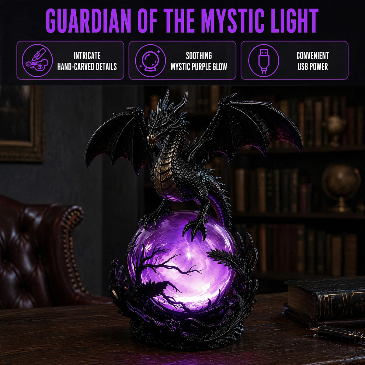 Gothic Dragon LED Crystal Ball Lamp Multifunctional USB Powered Mystic Orb Lights for Bedroom Shelf Altar Halloween Decoration