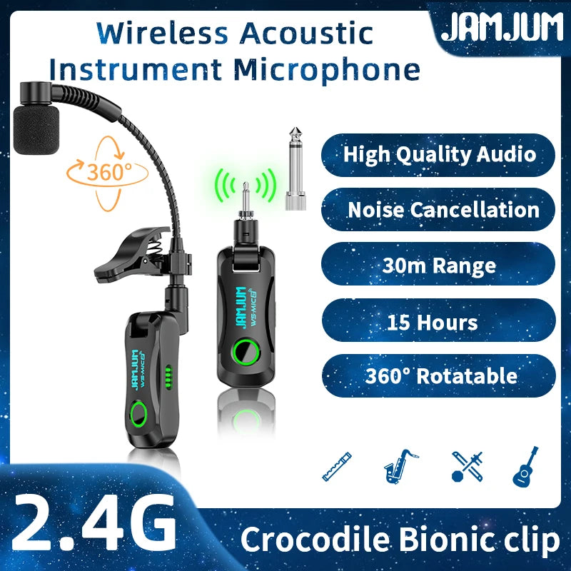 Wireless Acoustic Microphone for Saxophone – High-Quality Audio with Strong Anti-Interference
