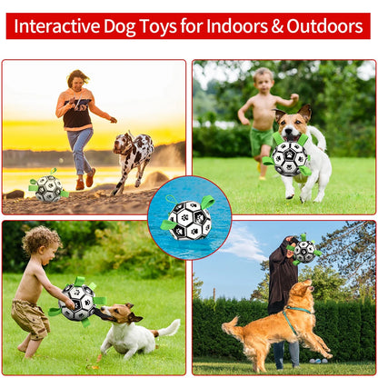 Dog Soccer Ball with Straps, Interactive Fetch & Tug Toy for Medium Dogs, Outdoor Herding & Water Toy