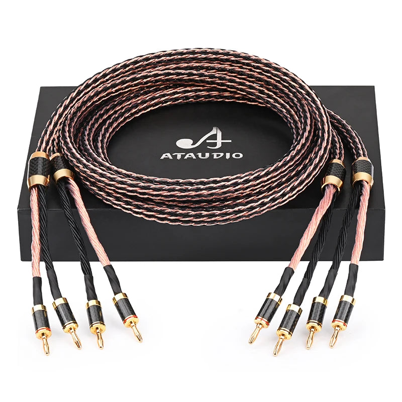 One Pair HiFi OCC Main Speaker Cable High-end Anti-noise Carbon Fiber Banana and Y Plug Speaker Audio Cable