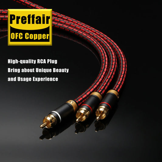 Preffair OFC Copper HIFI Audio Cable Single RCA to Dual RCA Subwoofer Splitter Y Cable Pure Copper for Enhanced Sound Quality