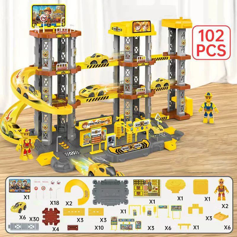 Car Racing Track Ramp Toy Children Garage Catapult Track Game Toy Kids Building Parking Lot Gas Station DIY Winding Car Road Toy