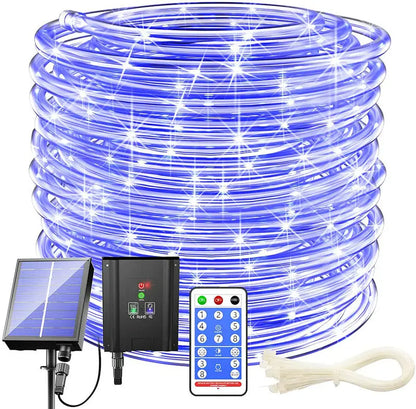 12m/22m/32m Solar Powered Christmas Tree Flexible Fairy Tube Rope String Lights W/Remote Control Copper Wire Outdoor Decoration